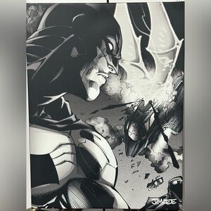 Batman Black and White Comic Art Print with light